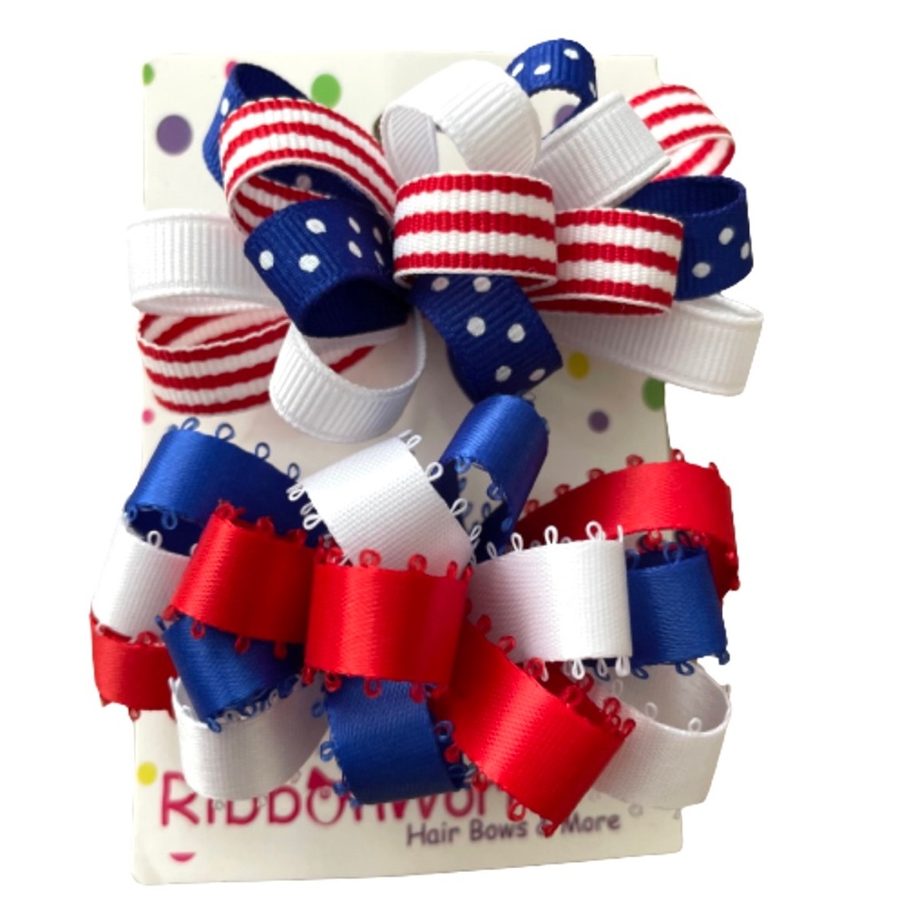 2 Patriotic 3” bubble bows hairbows clips